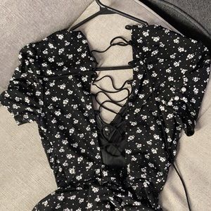 Floral black dress with lace up back